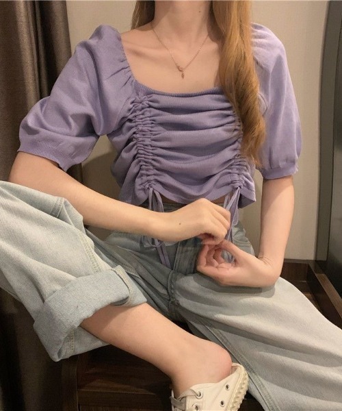 SHEENA（シーナ）の「2wayショルダードロストニットトップス（Tシャツ/カットソー・レディース・ワイン/ライトパープル/イエロー/ブラック/ホワイト/ライトブルー/ピンク・M）」の14枚目の写真