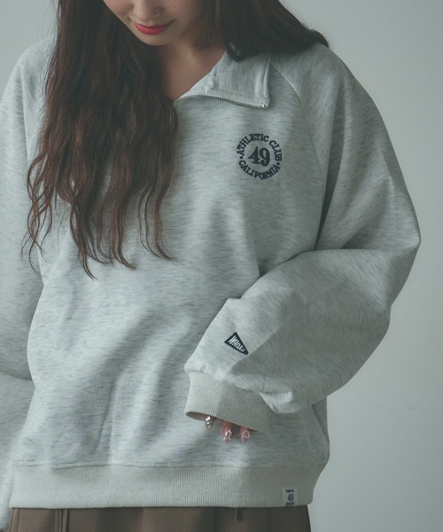 BLANK (ブランク)の「▲Embroidered Half Zip Sweatshirt / 刺繍ハーフジップスウェット(スウェット・レディース・ネイビー/アッシュグレー・FREE)」の1枚目の写真