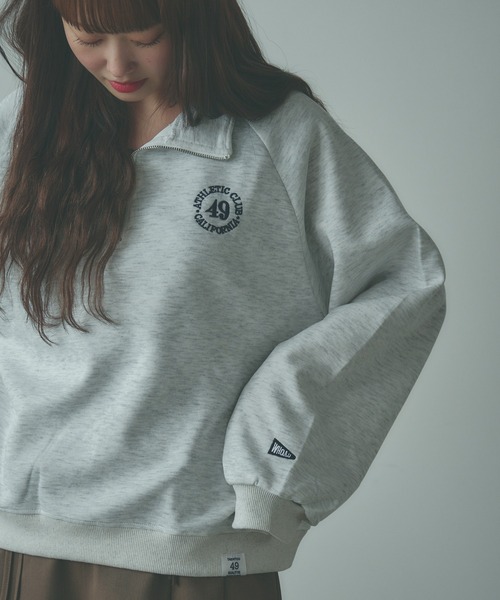 BLANK (ブランク)の「▲Embroidered Half Zip Sweatshirt / 刺繍ハーフジップスウェット(スウェット・レディース・ネイビー/アッシュグレー・FREE)」の7枚目の写真