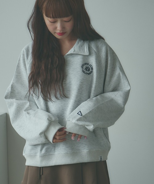 BLANK (ブランク)の「▲Embroidered Half Zip Sweatshirt / 刺繍ハーフジップスウェット(スウェット・レディース・ネイビー/アッシュグレー・FREE)」の8枚目の写真