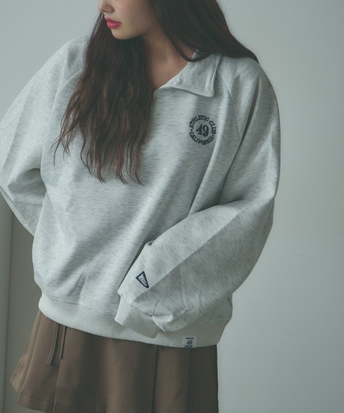 BLANK (ブランク)の「▲Embroidered Half Zip Sweatshirt / 刺繍ハーフジップスウェット(スウェット・レディース・ネイビー/アッシュグレー・FREE)」の3枚目の写真