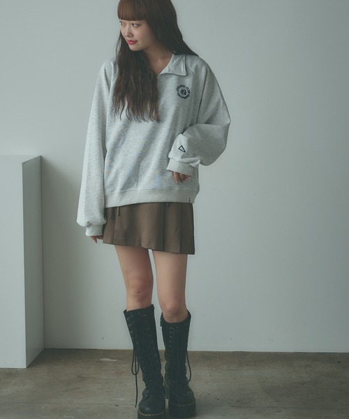 BLANK (ブランク)の「▲Embroidered Half Zip Sweatshirt / 刺繍ハーフジップスウェット(スウェット・レディース・ネイビー/アッシュグレー・FREE)」の4枚目の写真