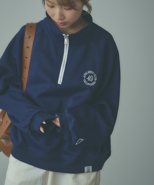 BLANK (ブランク)の「▲Embroidered Half Zip Sweatshirt / 刺繍ハーフジップスウェット(スウェット・レディース・ネイビー/アッシュグレー・FREE)」の14枚目の写真