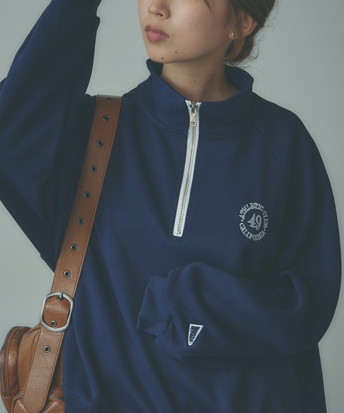 BLANK (ブランク)の「▲Embroidered Half Zip Sweatshirt / 刺繍ハーフジップスウェット(スウェット・レディース・ネイビー/アッシュグレー・FREE)」の17枚目の写真