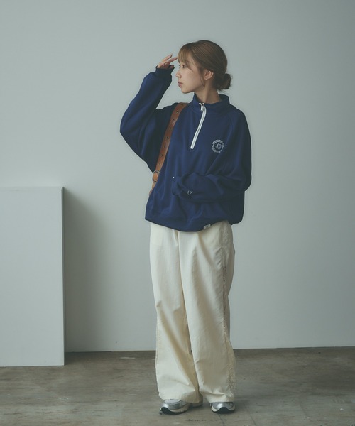 BLANK (ブランク)の「▲Embroidered Half Zip Sweatshirt / 刺繍ハーフジップスウェット(スウェット・レディース・ネイビー/アッシュグレー・FREE)」の6枚目の写真