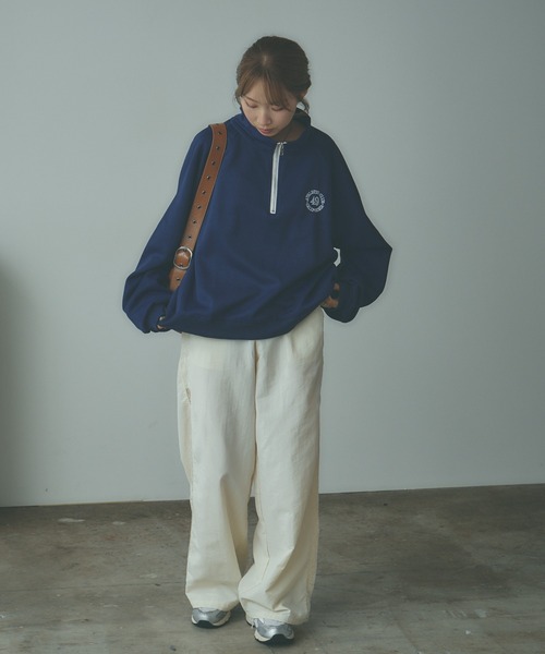 BLANK (ブランク)の「▲Embroidered Half Zip Sweatshirt / 刺繍ハーフジップスウェット(スウェット・レディース・ネイビー/アッシュグレー・FREE)」の19枚目の写真