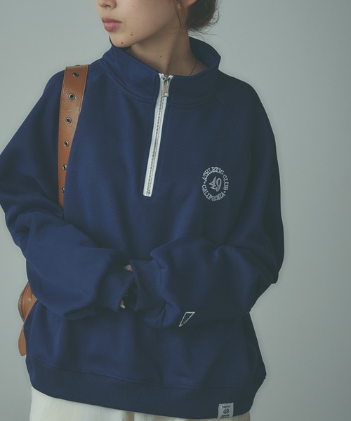 BLANK (ブランク)の「▲Embroidered Half Zip Sweatshirt / 刺繍ハーフジップスウェット(スウェット・レディース・ネイビー/アッシュグレー・FREE)」の16枚目の写真