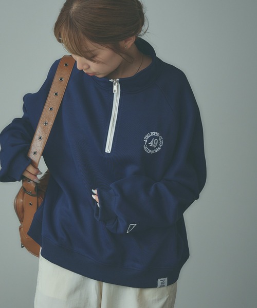 BLANK (ブランク)の「▲Embroidered Half Zip Sweatshirt / 刺繍ハーフジップスウェット(スウェット・レディース・ネイビー/アッシュグレー・FREE)」の15枚目の写真