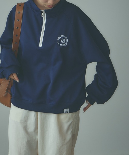 BLANK (ブランク)の「▲Embroidered Half Zip Sweatshirt / 刺繍ハーフジップスウェット(スウェット・レディース・ネイビー/アッシュグレー・FREE)」の5枚目の写真