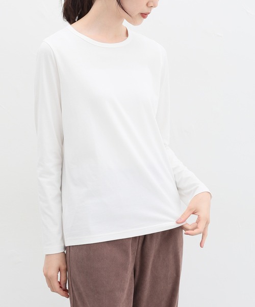 Honeys(ハニーズ)の「オーガニッククルーT(Tシャツ/カットソー・レディース・ネイビー/チャコール/ベージュ/オフホワイト/ブラック/ライトグレー・S/M/L/LL)」の2枚目の写真