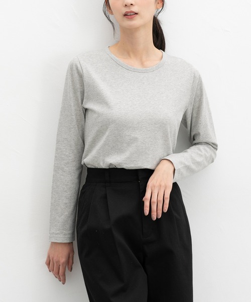 Honeys(ハニーズ)の「オーガニッククルーT(Tシャツ/カットソー・レディース・ネイビー/チャコール/ベージュ/オフホワイト/ブラック/ライトグレー・S/M/L/LL)」の3枚目の写真