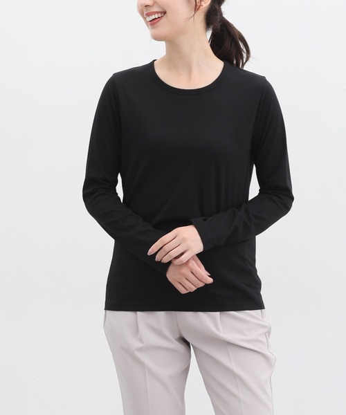 Honeys(ハニーズ)の「オーガニッククルーT(Tシャツ/カットソー・レディース・ネイビー/チャコール/ベージュ/オフホワイト/ブラック/ライトグレー・S/M/L/LL)」の1枚目の写真