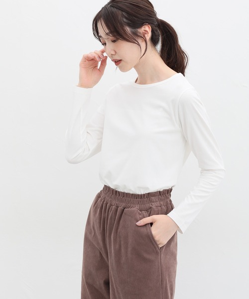 Honeys(ハニーズ)の「オーガニッククルーT(Tシャツ/カットソー・レディース・ネイビー/チャコール/ベージュ/オフホワイト/ブラック/ライトグレー・S/M/L/LL)」の10枚目の写真