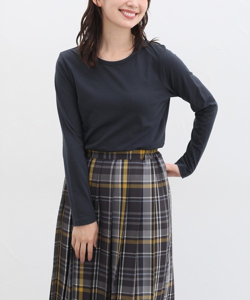 Honeys(ハニーズ)の「オーガニッククルーT(Tシャツ/カットソー・レディース・ネイビー/チャコール/ベージュ/オフホワイト/ブラック/ライトグレー・S/M/L/LL)」の14枚目の写真
