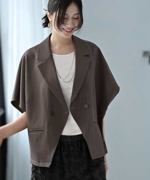 STYLE DELI(スタイルデリ)の「【BLK001】ハーフスリーブジャケット(テーラードジャケット・レディース・チャコールグレー/ブラック・FREE)」の4枚目の写真