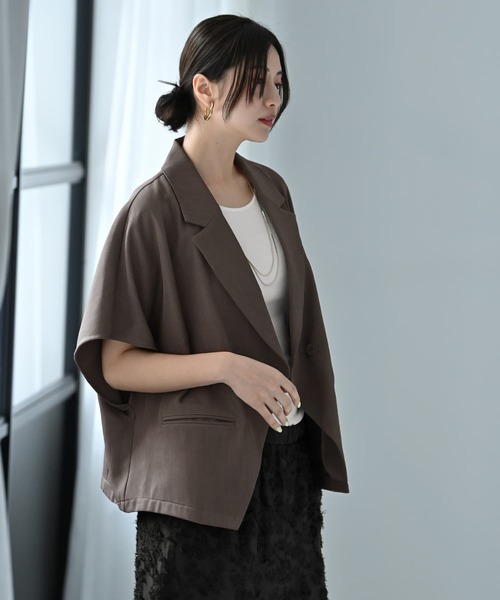 STYLE DELI(スタイルデリ)の「【BLK001】ハーフスリーブジャケット(テーラードジャケット・レディース・チャコールグレー/ブラック・FREE)」の8枚目の写真