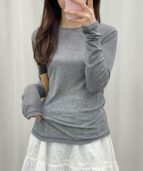 GIUNON（ジウノン）の「back stitch sheer tops / バックステッチシアートップス（Tシャツ/カットソー・レディース・アイボリー/ブラック/グレー/ブルー・FREE）」の3枚目の写真