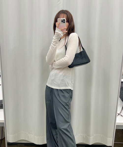 GIUNON（ジウノン）の「back stitch sheer tops / バックステッチシアートップス（Tシャツ/カットソー・レディース・アイボリー/ブラック/グレー/ブルー・FREE）」の6枚目の写真