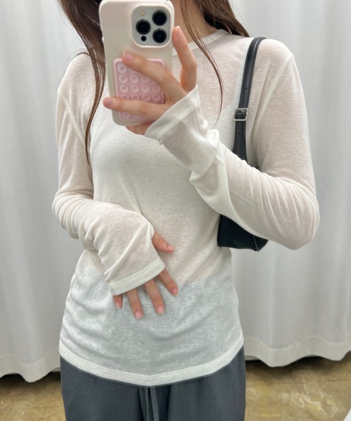 GIUNON（ジウノン）の「back stitch sheer tops / バックステッチシアートップス（Tシャツ/カットソー・レディース・アイボリー/ブラック/グレー/ブルー・FREE）」の11枚目の写真