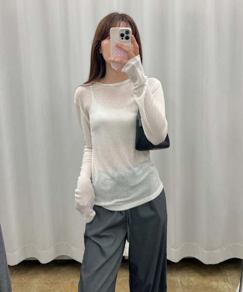 GIUNON（ジウノン）の「back stitch sheer tops / バックステッチシアートップス（Tシャツ/カットソー・レディース・アイボリー/ブラック/グレー/ブルー・FREE）」の12枚目の写真