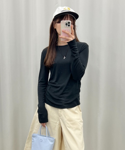 GIUNON（ジウノン）の「back stitch sheer tops / バックステッチシアートップス（Tシャツ/カットソー・レディース・アイボリー/ブラック/グレー/ブルー・FREE）」の14枚目の写真