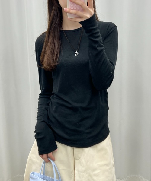 GIUNON（ジウノン）の「back stitch sheer tops / バックステッチシアートップス（Tシャツ/カットソー・レディース・アイボリー/ブラック/グレー/ブルー・FREE）」の16枚目の写真