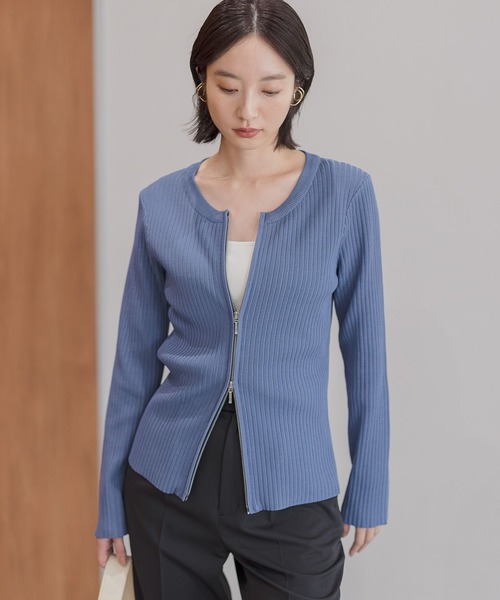 Andemiu（アンデミュウ）の「リブダブルZIPニット146984（ニット/セーター・レディース・ブルー/アイボリー/ブラック・FREE）」の3枚目の写真