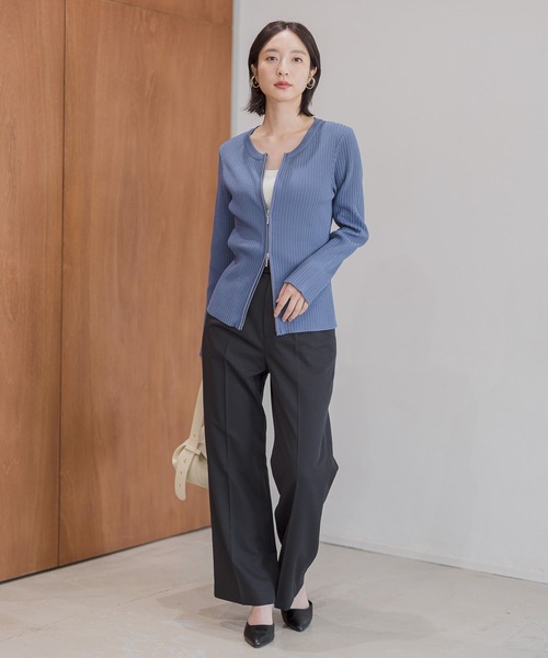 Andemiu（アンデミュウ）の「リブダブルZIPニット146984（ニット/セーター・レディース・ブルー/アイボリー/ブラック・FREE）」の5枚目の写真