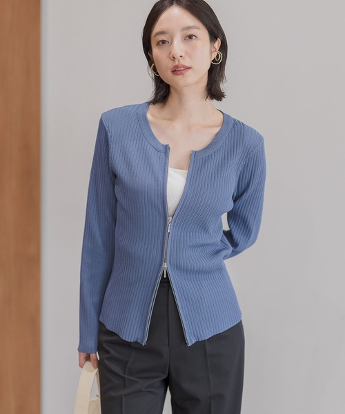 Andemiu（アンデミュウ）の「リブダブルZIPニット146984（ニット/セーター・レディース・ブルー/アイボリー/ブラック・FREE）」の6枚目の写真