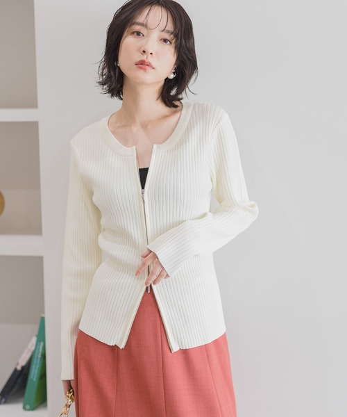 Andemiu（アンデミュウ）の「リブダブルZIPニット146984（ニット/セーター・レディース・ブルー/アイボリー/ブラック・FREE）」の8枚目の写真