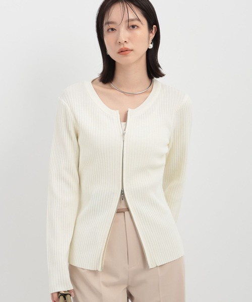 Andemiu（アンデミュウ）の「リブダブルZIPニット146984（ニット/セーター・レディース・ブルー/アイボリー/ブラック・FREE）」の12枚目の写真