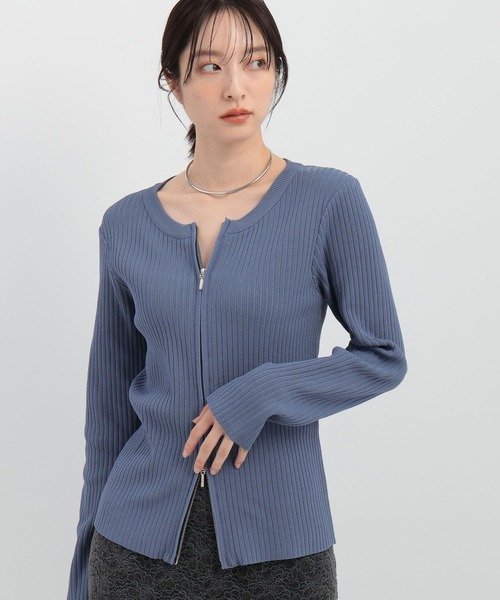 Andemiu（アンデミュウ）の「リブダブルZIPニット146984（ニット/セーター・レディース・ブルー/アイボリー/ブラック・FREE）」の14枚目の写真