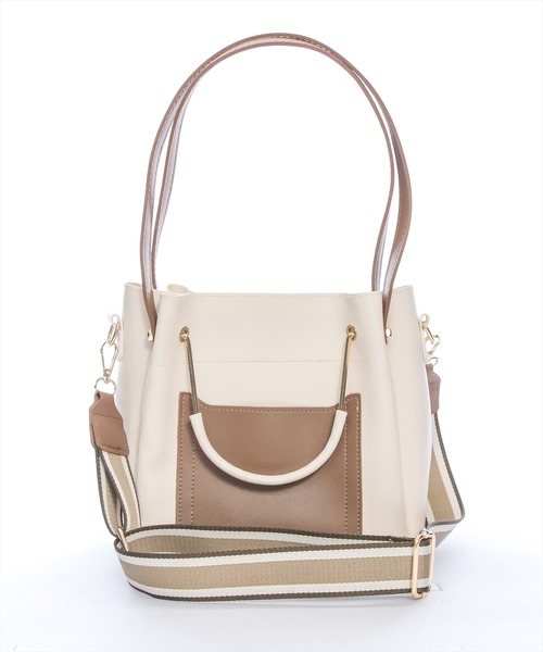 clear（クリア）の「配色ベルト付きメタルハンドルバッグ [上品 デイリー 大人]≪2024AW≫（ショルダーバッグ・レディース・ブラック/アイボリー・F）」の2枚目の写真