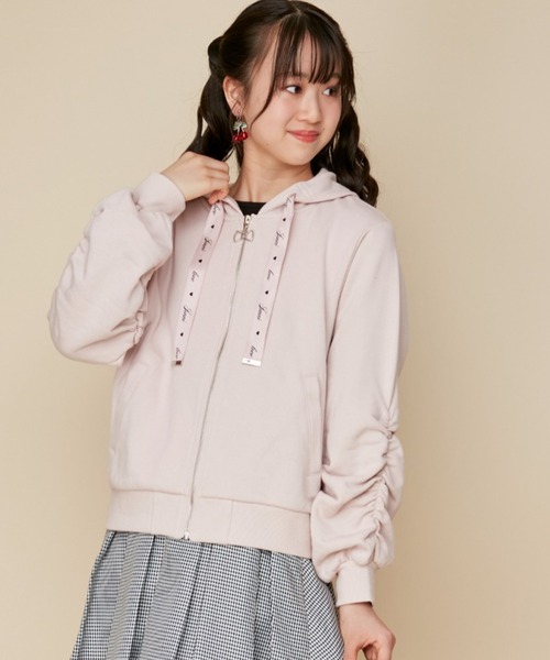 JENNI love（ジェニィラブ）の「【再入荷】【コットン100％】そでギャザーZIPパーカー（パーカー・キッズ・ピンク/アイボリー/ブラック・130cm/140cm/150cm/160cm）」の3枚目の写真