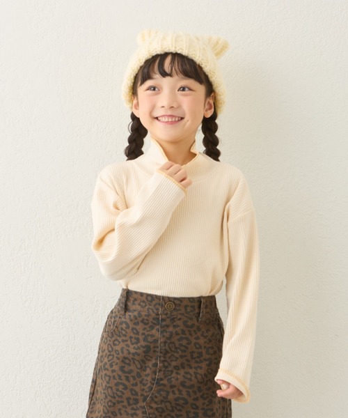 CIAOPANIC TYPY（チャオパニックティピー）の「【KIDS】配色リブステッチハイネックカットソー（Tシャツ/カットソー・キッズ・グレー/アイボリー/ブラック/ブラウン/レッド・SMALL/MEDIUM/LARGE/X-LARGE/XX-LARGE）」の12枚目の写真