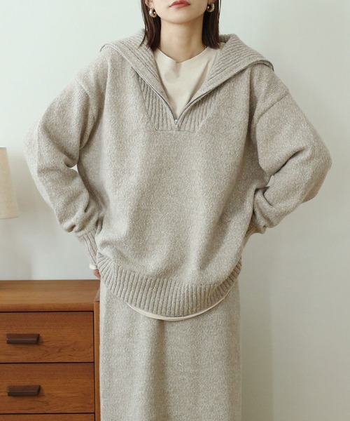 NOAHL(ノアル)の「【NOAHL】MIXニットハーフジップ(ニット/セーター・レディース・グレイッシュベージュ/ライトベージュ/ベージュ/ブラウン/ライトグリーン・FREE)」の2枚目の写真