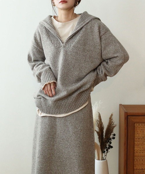 NOAHL(ノアル)の「【NOAHL】MIXニットハーフジップ(ニット/セーター・レディース・グレイッシュベージュ/ライトベージュ/ベージュ/ブラウン/ライトグリーン・FREE)」の4枚目の写真