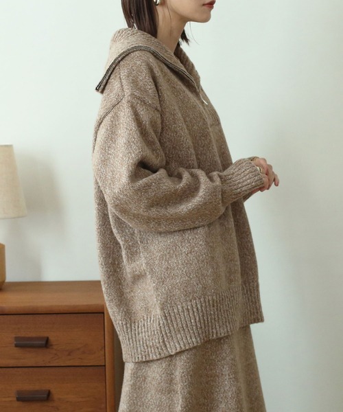 NOAHL(ノアル)の「【NOAHL】MIXニットハーフジップ(ニット/セーター・レディース・グレイッシュベージュ/ライトベージュ/ベージュ/ブラウン/ライトグリーン・FREE)」の7枚目の写真