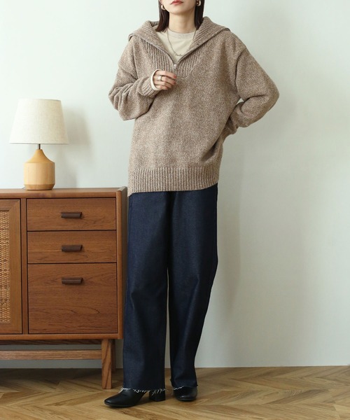 NOAHL(ノアル)の「【NOAHL】MIXニットハーフジップ(ニット/セーター・レディース・グレイッシュベージュ/ライトベージュ/ベージュ/ブラウン/ライトグリーン・FREE)」の9枚目の写真