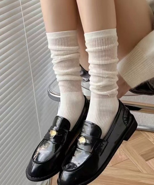 CALIFORNIA OUTFITTERS（カリフォルニア アウトフィッターズ）の「3-8E29 シアー ルーズ ハイソックス リブソックス Sheer loose high socks（ソックス/靴下・レディース・グレー/ホワイト/ブラック・ONESIZE）」の4枚目の写真