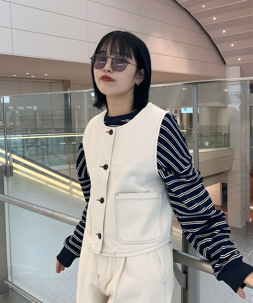favclo.(ファブクロ)の「denim vest / デニムベスト(ベスト・レディース・インディゴブルー/アイボリー・FREE)」の1枚目の写真