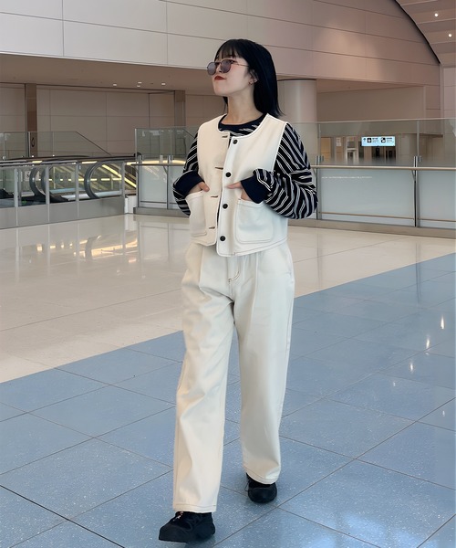 favclo.(ファブクロ)の「denim vest / デニムベスト(ベスト・レディース・インディゴブルー/アイボリー・FREE)」の9枚目の写真