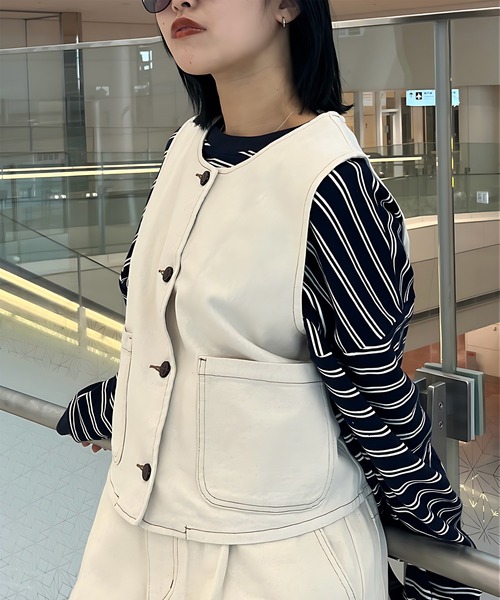 favclo.(ファブクロ)の「denim vest / デニムベスト(ベスト・レディース・インディゴブルー/アイボリー・FREE)」の7枚目の写真