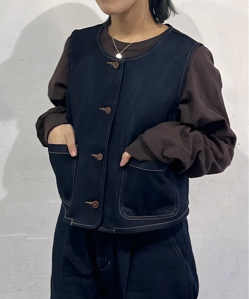 favclo.(ファブクロ)の「denim vest / デニムベスト(ベスト・レディース・インディゴブルー/アイボリー・FREE)」の12枚目の写真