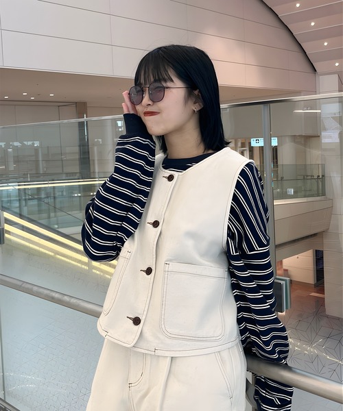 favclo.(ファブクロ)の「denim vest / デニムベスト(ベスト・レディース・インディゴブルー/アイボリー・FREE)」の5枚目の写真