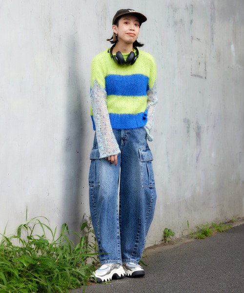 RE. アールイードット メッシュボーダーニット BLUE RE. アールイードット メッシュボーダーニット BLUE