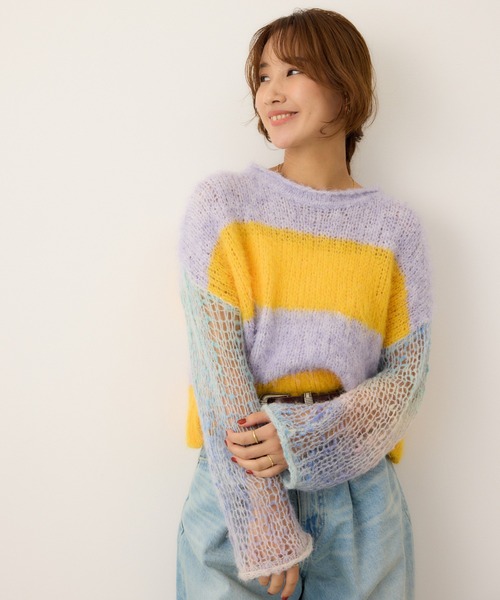 RODEO CROWNS WIDE BOWL（ロデオクラウンズワイドボウル）の「アームメッシュボーダーニットトップス（ニット/セーター・レディース・イエロー系その他/ブルー系その他/パープル系その他・FREE）」の17枚目の写真