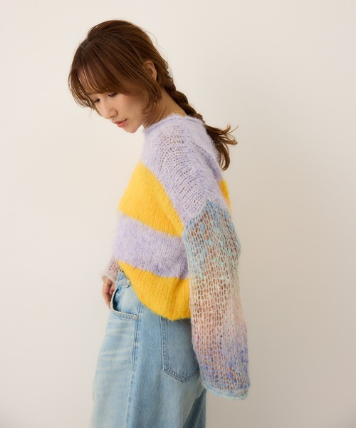 RODEO CROWNS WIDE BOWL（ロデオクラウンズワイドボウル）の「アームメッシュボーダーニットトップス（ニット/セーター・レディース・イエロー系その他/ブルー系その他/パープル系その他・FREE）」の19枚目の写真