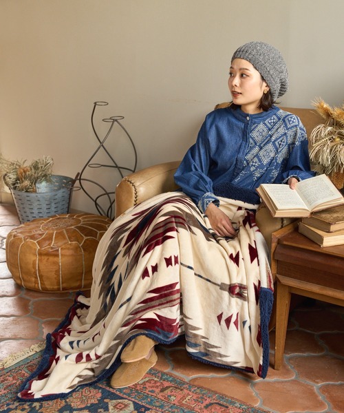 チャイハネ(チャイハネ)の「【チャイハネ】NOMADY ノマディブランケットM(ブランケット・レディース・ブラック/カーキ/ナチュラル/ターコイズブルー/サンドベージュ/スカイブルー・FREE)」の15枚目の写真