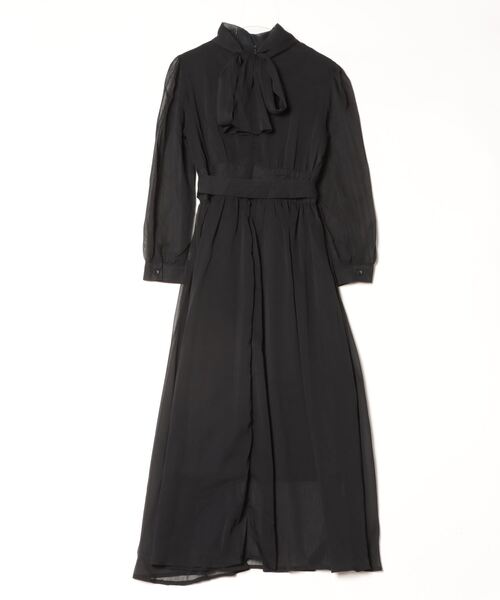 [Mac Duggal] ハイネック タイリボン シフォンマキシ ドレス MOUSSY | BACK OPEN マキシドレス (ワンピース(ロング） ) |SHEL